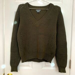 Aether Keaton Sweater cotton nylon blend v-neck dark green sz S